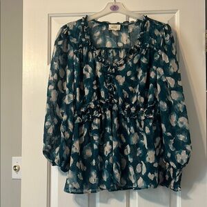 Women's Teal Patterned Blouse 1XL